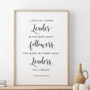 Poster Um Sinal De Um Bom Líder, Mahatma Gandhi Citaçã