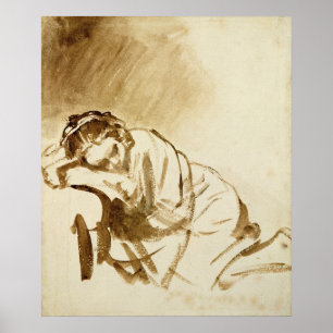 Póster Um sono c.1654 da jovem mulher