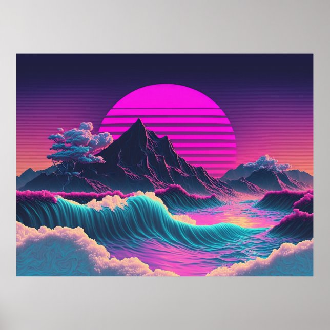 Poster Um Sunset Vaporwave Superolhando o Oceano (Frente)