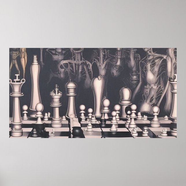 Poster Um tabuleiro de abstrato surreal moderno e figuras (Frente)