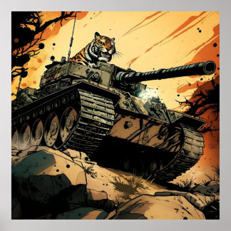 Poster Um tanque Tiger com um tigre