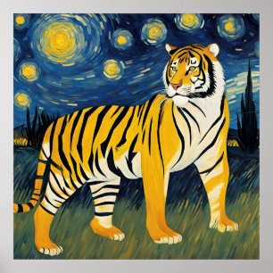 Poster Um Tigre na Noite Estrelada