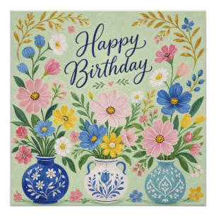 Póster Um Trio de Flores de Aniversário