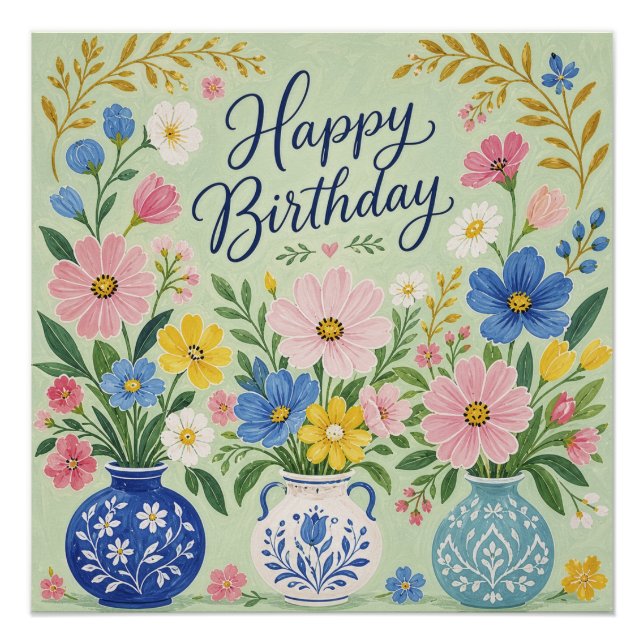 Póster Um Trio de Flores de Aniversário (Frente)