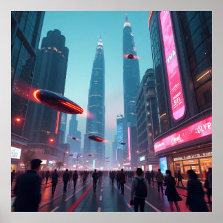 Poster Um vislumbre da IA futurística da paisagem urbana