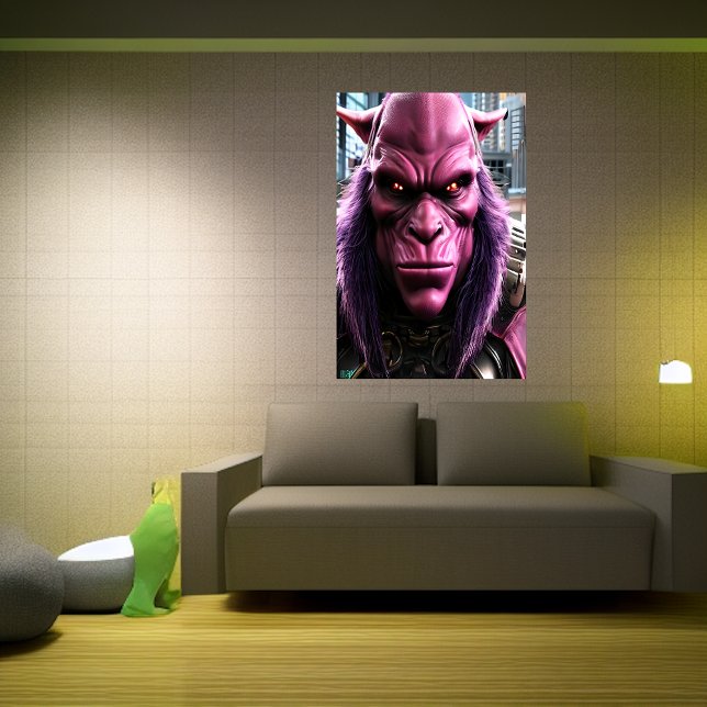 Poster Uma alienígena rosa com cabelo roxo | Arte AI (Criador carregado)