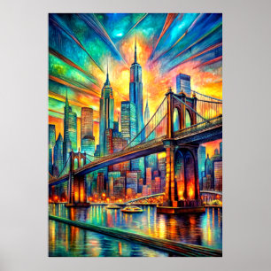 Poster Uma Artística Vibrante Da Aquarela De Nova Iorque 