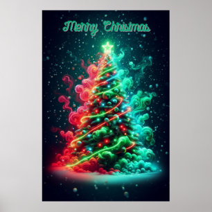 Poster Uma árvore de Natal vermelha e verde esfumaçada Pa