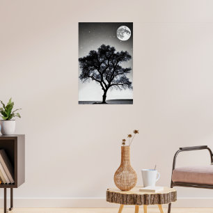 Poster Uma árvore no deserto sob a luz do cheio m