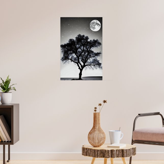 Poster Uma árvore no deserto sob a luz do cheio m (Sala de Estar 3)