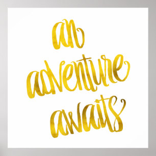 Poster Uma Aventura Aguarda Cotações Faux Foil Douradas
