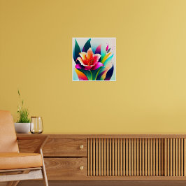 Poster Uma bela flor com folhas coloridas