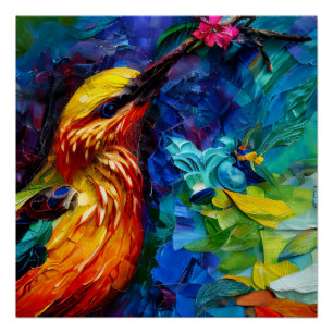 Póster Uma bela pintura mista de beija-flor