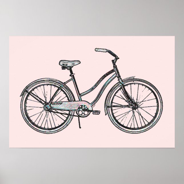 Póster Uma bicicleta retrô rosa (Frente)