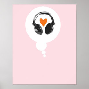Poster Uma bolha de pensamento com coração e fones de o