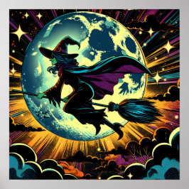 Poster Uma Bruxa e uma Festa de Dia das Bruxas de Lua Che