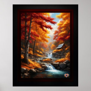 Poster Uma Cabine no outono Woods AI Concept Art de Xzend