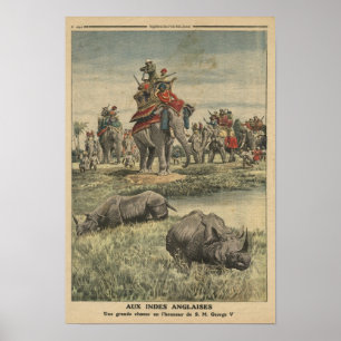 Póster Uma caça do rinoceronte em honra do rei George V