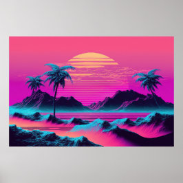 Poster Uma Celebração Vaporwave da Beleza Oceânica