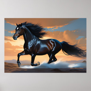 Poster Uma cena da natureza A cavalo negro