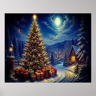 Poster Uma Cena de Natal Azul na Rua da Vizinhança