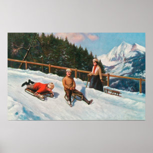 Póster Uma cena Sledding do Toboggan