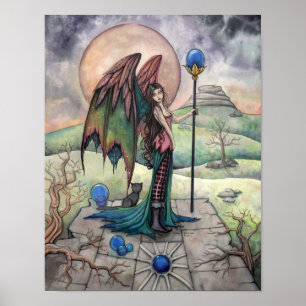 Póster Uma Colheita Lua Fantasia Gótica Arte de Fadas