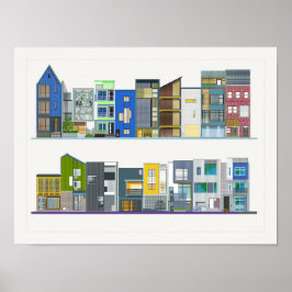 Poster Uma Colorida Design Contemporânea Moderna Casas