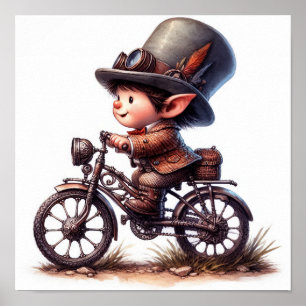 Poster Uma Criança Jovem e Feliz Andando de Bicicleta Ste
