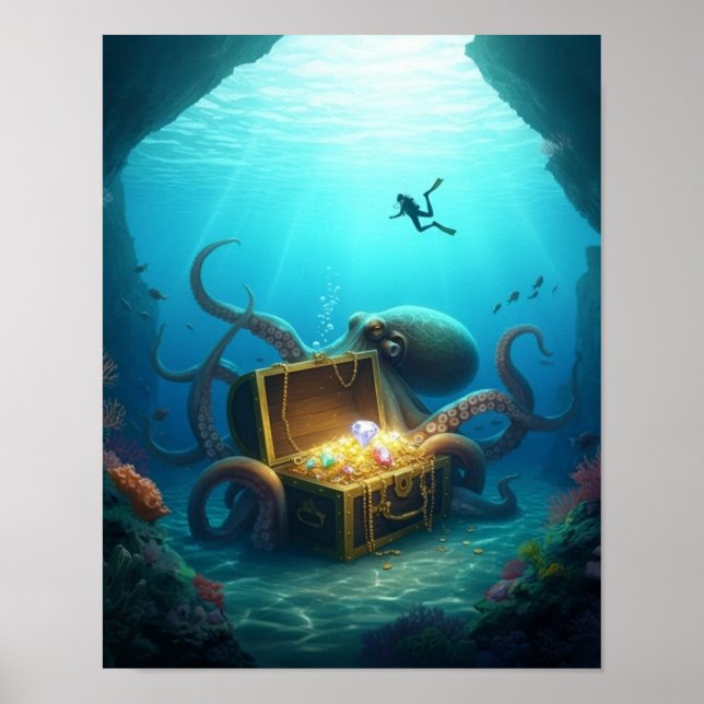 Poster Uma criatura marinha protege um tesouro (Frente)