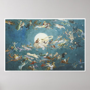 Póster Uma dança em torno da pintura feericamente da lua