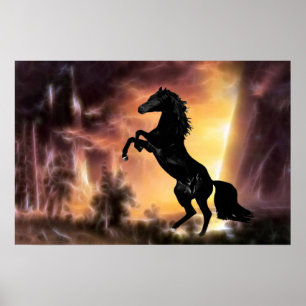 Póster Uma elevação do cavalo do garanhão do frisão