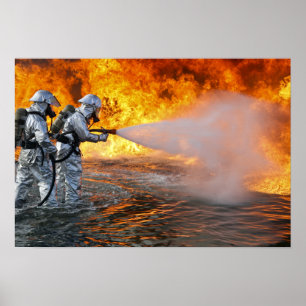Póster Uma equipe da luta contra o incêndio do salvament