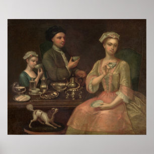 Póster Uma família de três no chá, c.1727