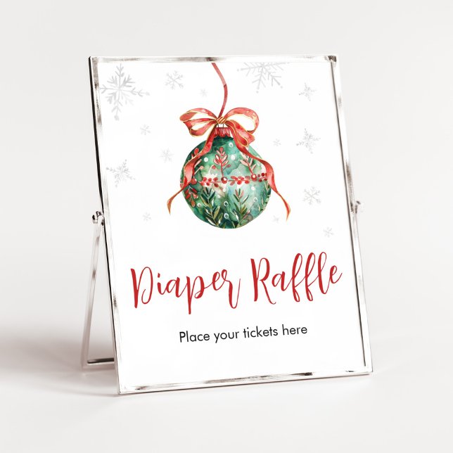 Poster Uma Feliz de Fralda de Natal Raffle (Merry Little Christmas Ornaments Baby Shower Diaper Raffle Sign)