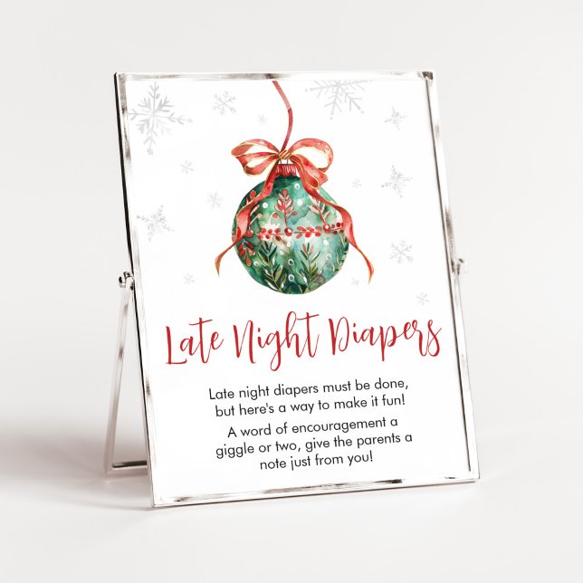 Poster Uma Feliz De Pequenas Fraldas Noturnas Tardes De N (Merry Little Christmas Ornaments Baby Shower Late Night Diapers Sign)