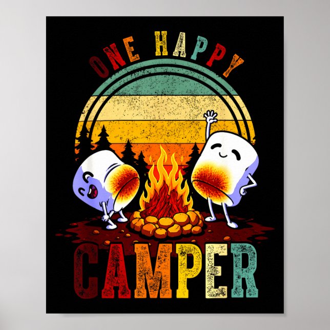 Poster Uma feliz viagem de acampamento retrô de marshmall (Frente)