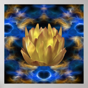 Poster Uma flor e reflexões de lótus do ouro