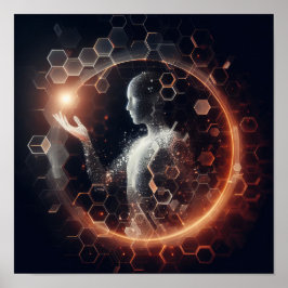 Poster Uma forma de vida digital interagindo com uma esfe