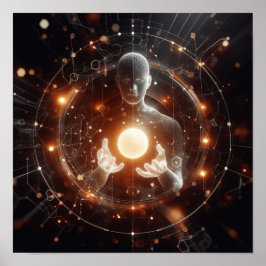 Poster Uma forma de vida digital interagindo com uma esfe