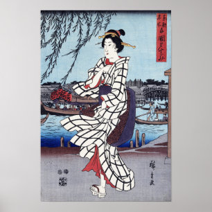 Poster Uma Fria Noite de Verão na Ponte, Utagawa Hiroshig
