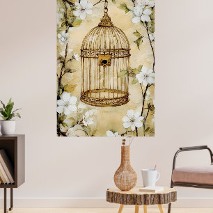 Poster Uma gaiola de pássaros decorativa em estilo vintag