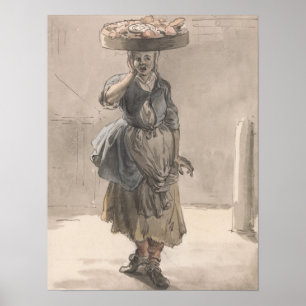 Poster Uma garota com uma cesta na cabeça - Paul Sandby