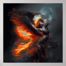 Uma garota demônica voando no céu