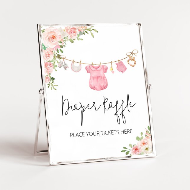 Poster Uma Garota Doce Roupa Fralda Raffle (A Sweet Girl Baby Clothes Baby Shower Diaper Raffle Sign)