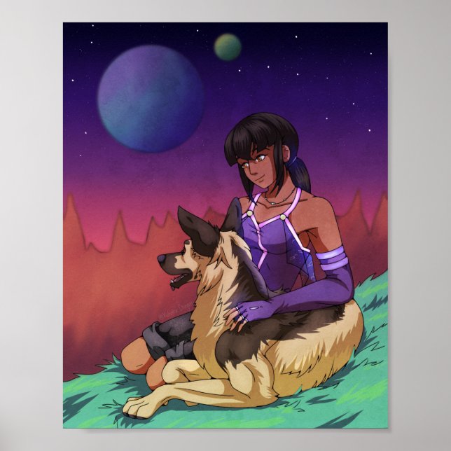 Poster Uma garota e seu cachorro no espaço (Frente)