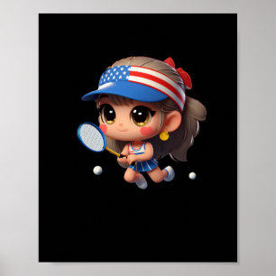 Poster Uma Garota Jogando Tênis. Adesivo