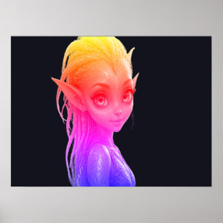 Poster Uma Garotinha Alienigena Rosa Fofa Numa Parede