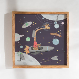 Poster Uma girafa espacial para o bebê. Crianças de anima