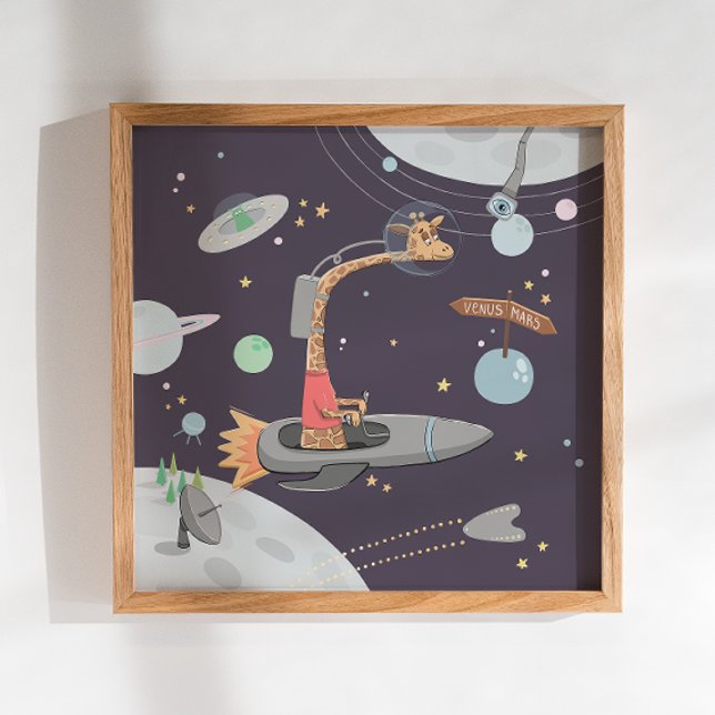 Poster Uma girafa espacial para o bebê. Crianças de anima (Criador carregado)